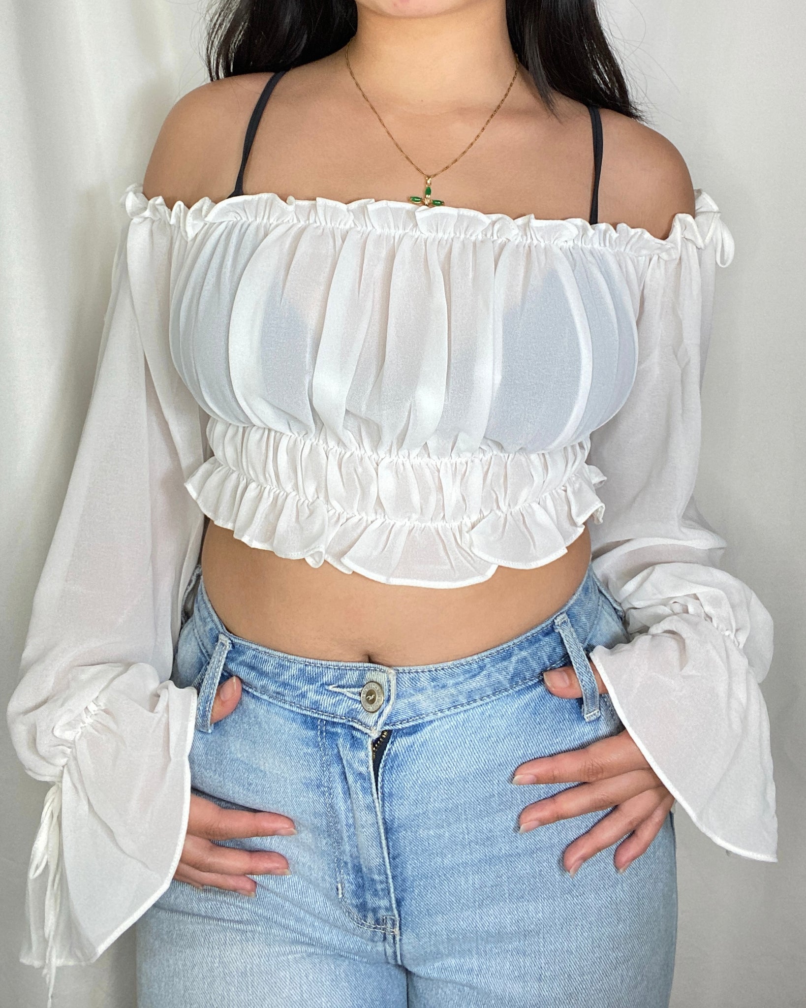 Calista Ruffle Top - white