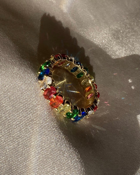 Oval Eternity Ring - pride rainbow