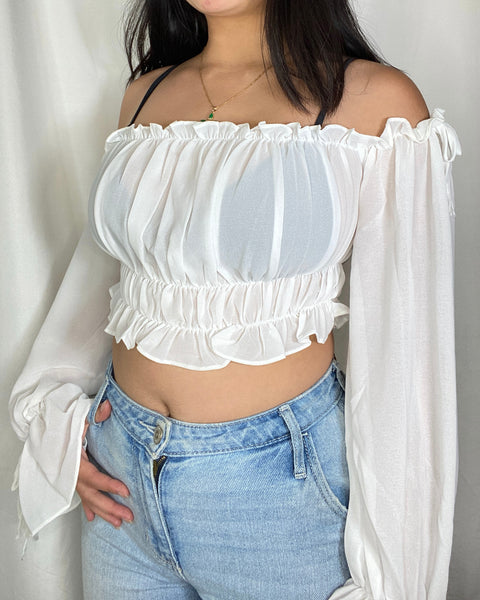 Calista Ruffle Top - white