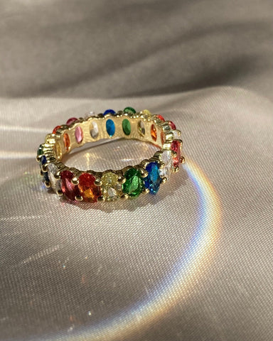 Oval Eternity Ring - pride rainbow