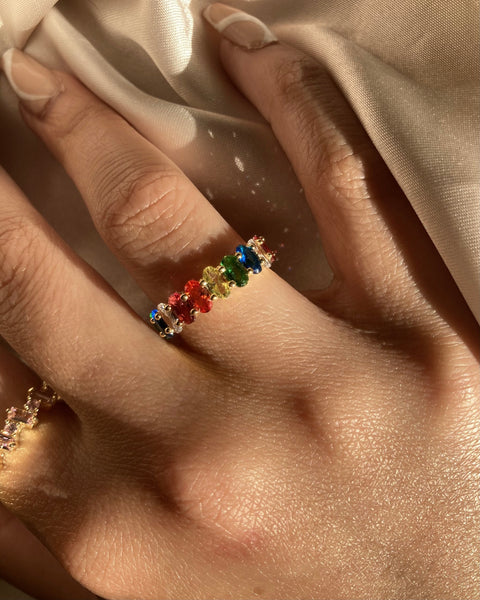 Oval Eternity Ring - pride rainbow